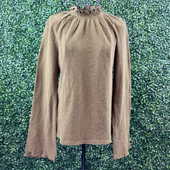 Madewell Top Womens Medium Texture and‎ Thread Ruffle Mock Neck Shirt Blouse - Picture 1 of 13